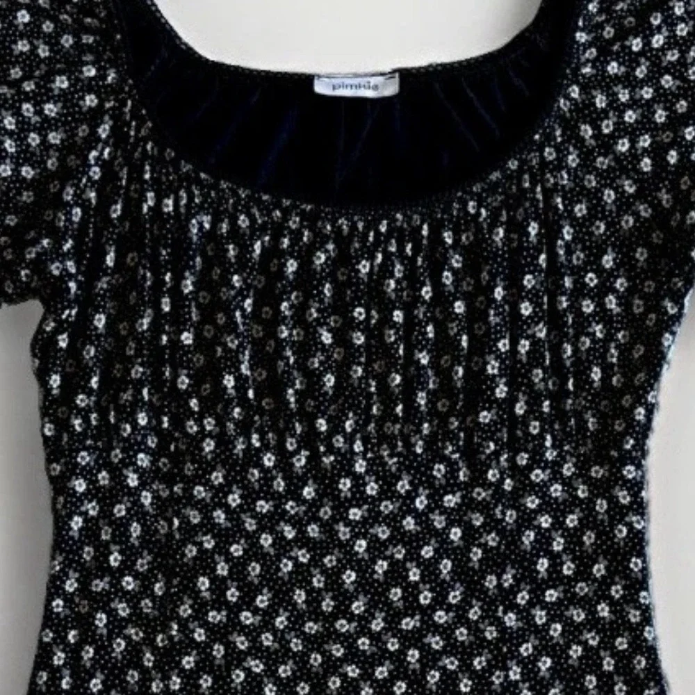 Vintage 90s Pimkie Short Dress S Black Ditsy Floral Milkmaid Coquette Babydoll - Picture 3 of 11